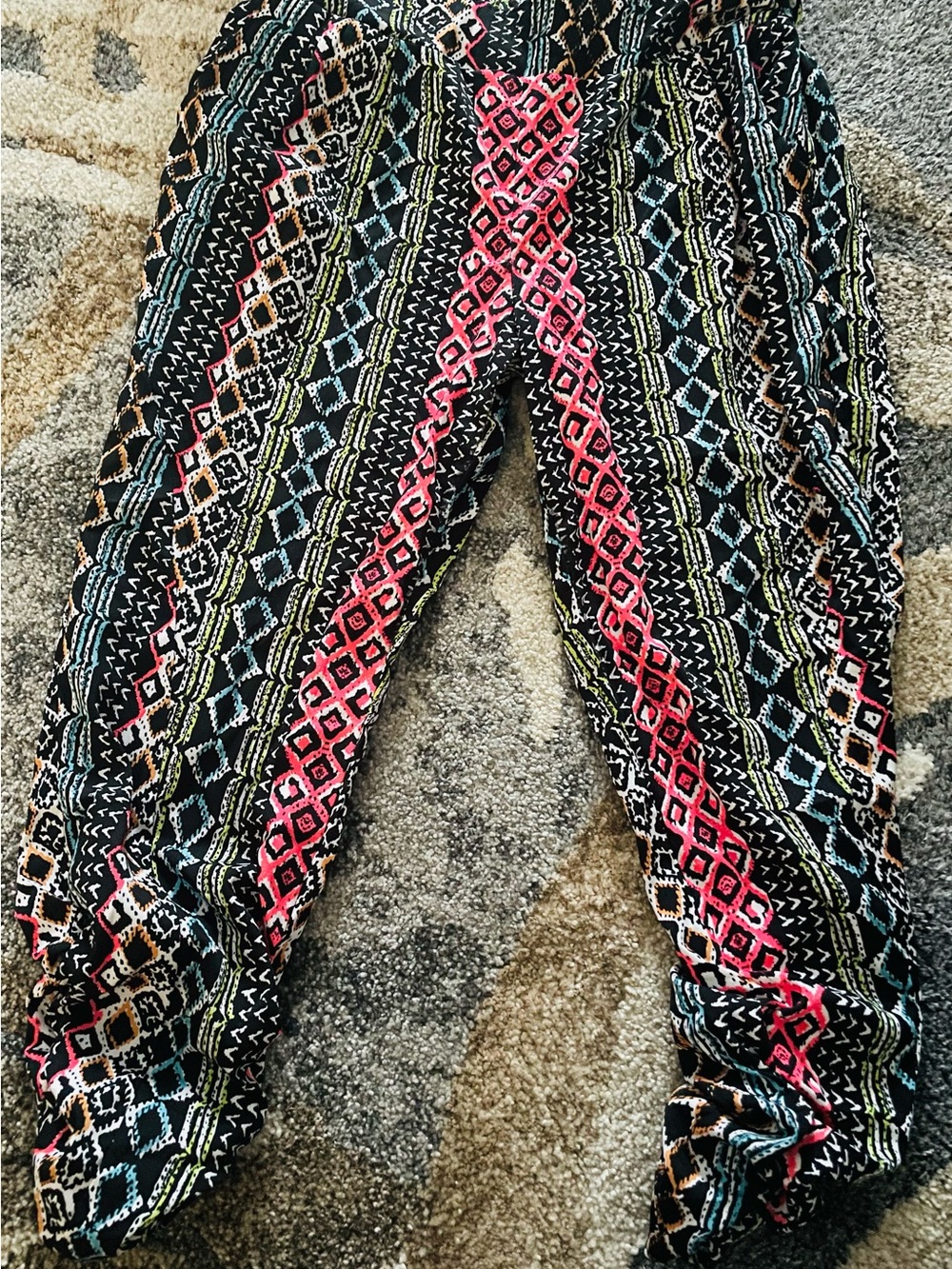 Charlotte Russe Black Leggings with Pink, Blue & Green Tribal Print